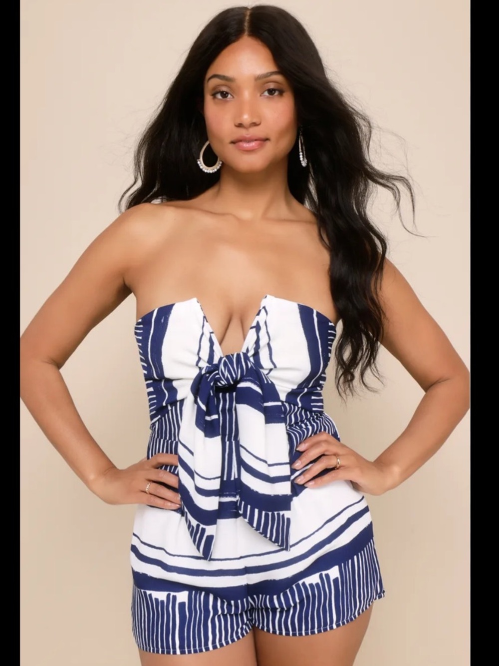 Lulu's Navy &‎ White Striped Spaghetti Strap Romper Size Medium